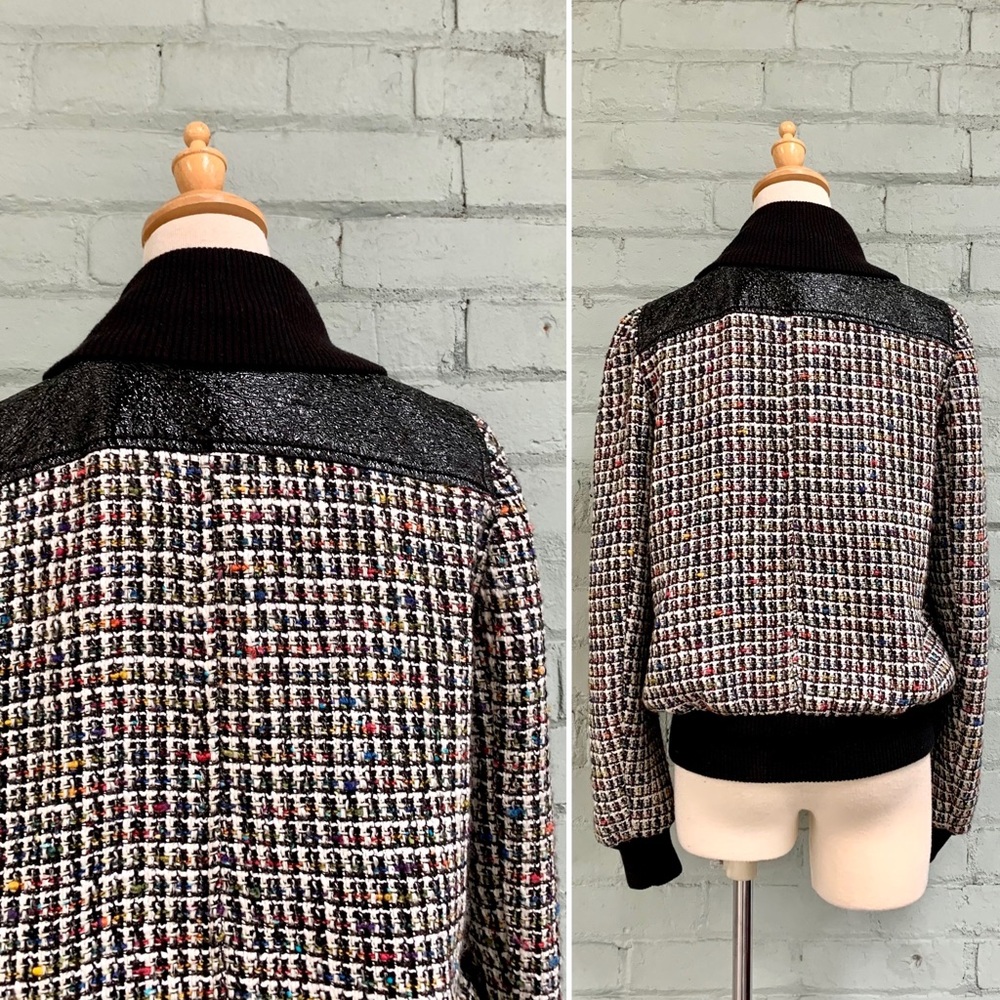 Tweed and Faux Leather Bomber Jacket - French Connection - Picture 5 of 11